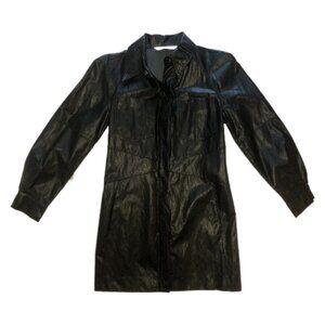 Zara Faux Leather Shirt Shacket Coat Button-Up S Black